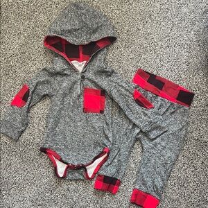 Gray and Red Plaid Baby Outfit